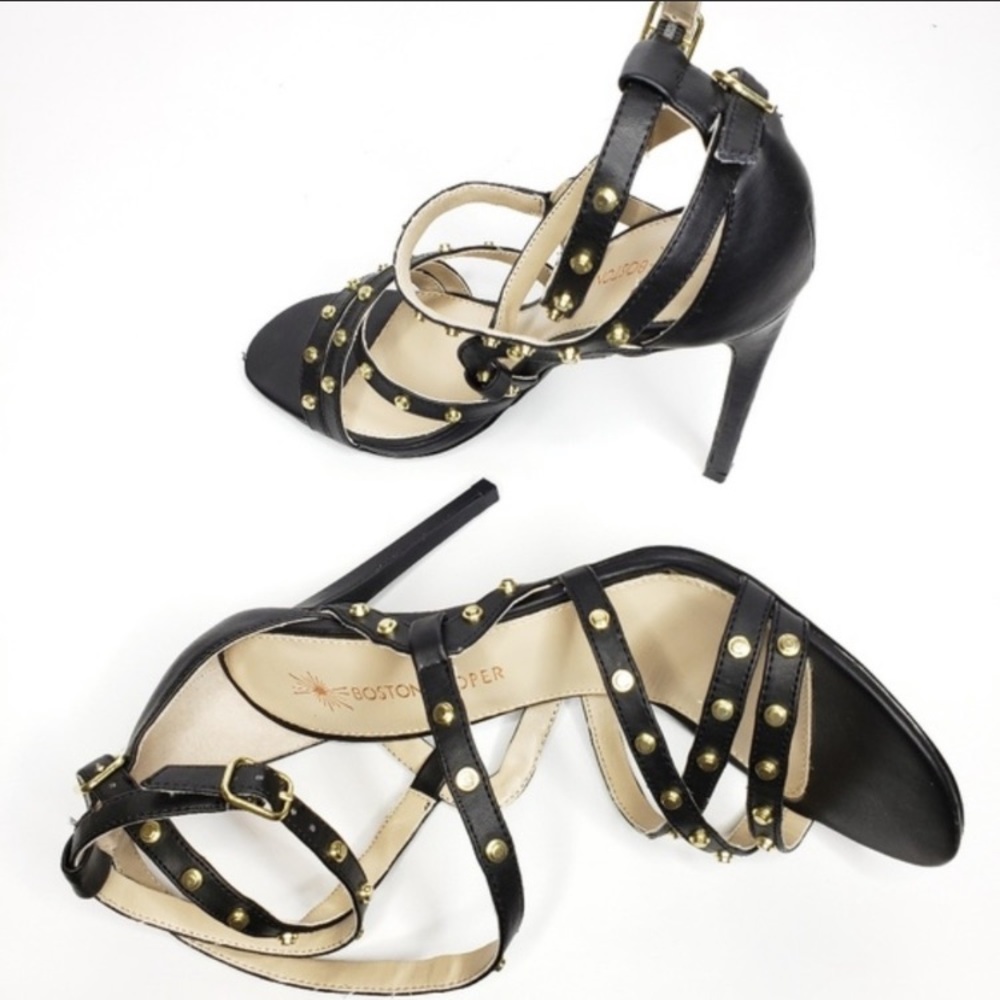 Boston Proper black studded strappy heels size 8